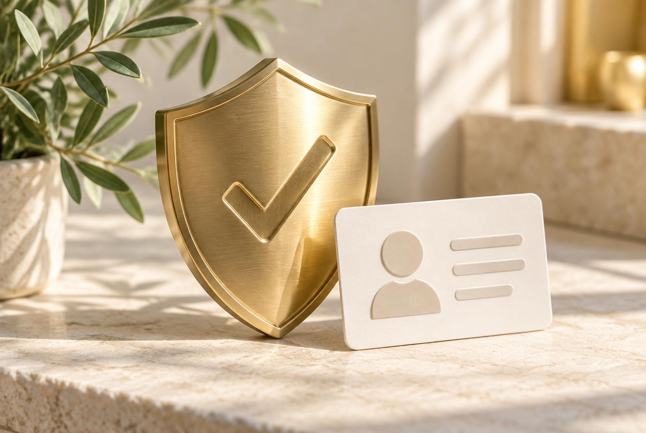 3D KYC process showing document, biometric scan and identity approval